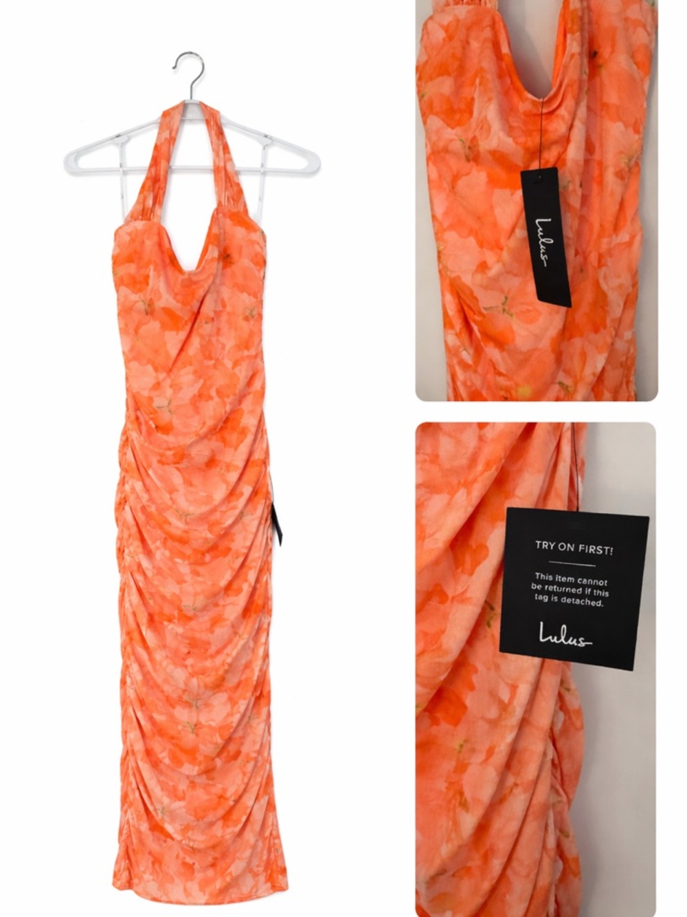 Lulu's Coral Orange Floral Halter Maxi Dress